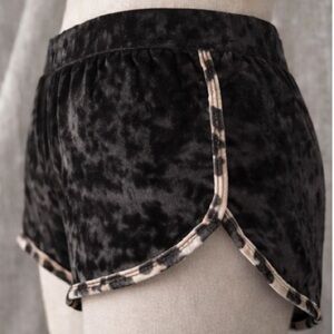 PINK Victoria's Secret Black Velvet Plush Shorts with Leopard Trim